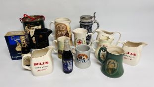 A COLLECTION OF TEN PUB ADVERTISING JUGS TO INCLUDE BASS, BELLS, HOLSTEN WADE,