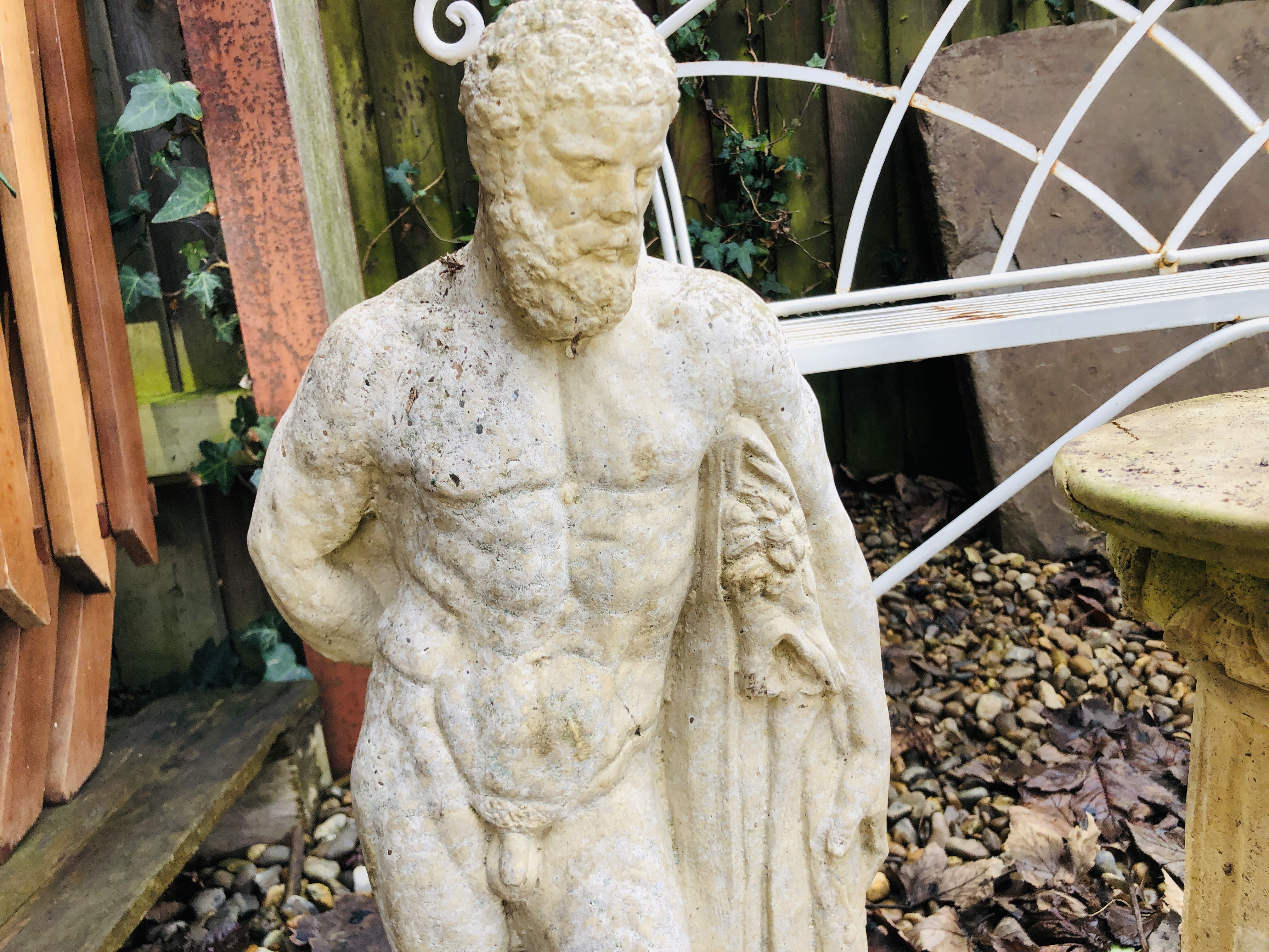 A SCULPTURE OF A CLASSICAL GREEK MAN ALONG WITH A STONE WORK CLASSICAL PEDESTAL - Image 2 of 2