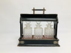 A WHITE METAL MOUNTED THREE BOTTLE TANTALUS ONE BOTTLE A/F