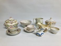 A GROUP OF MAINLY ANTIQUE PORCELAIN CABINET CUPS AND SAUCERS,