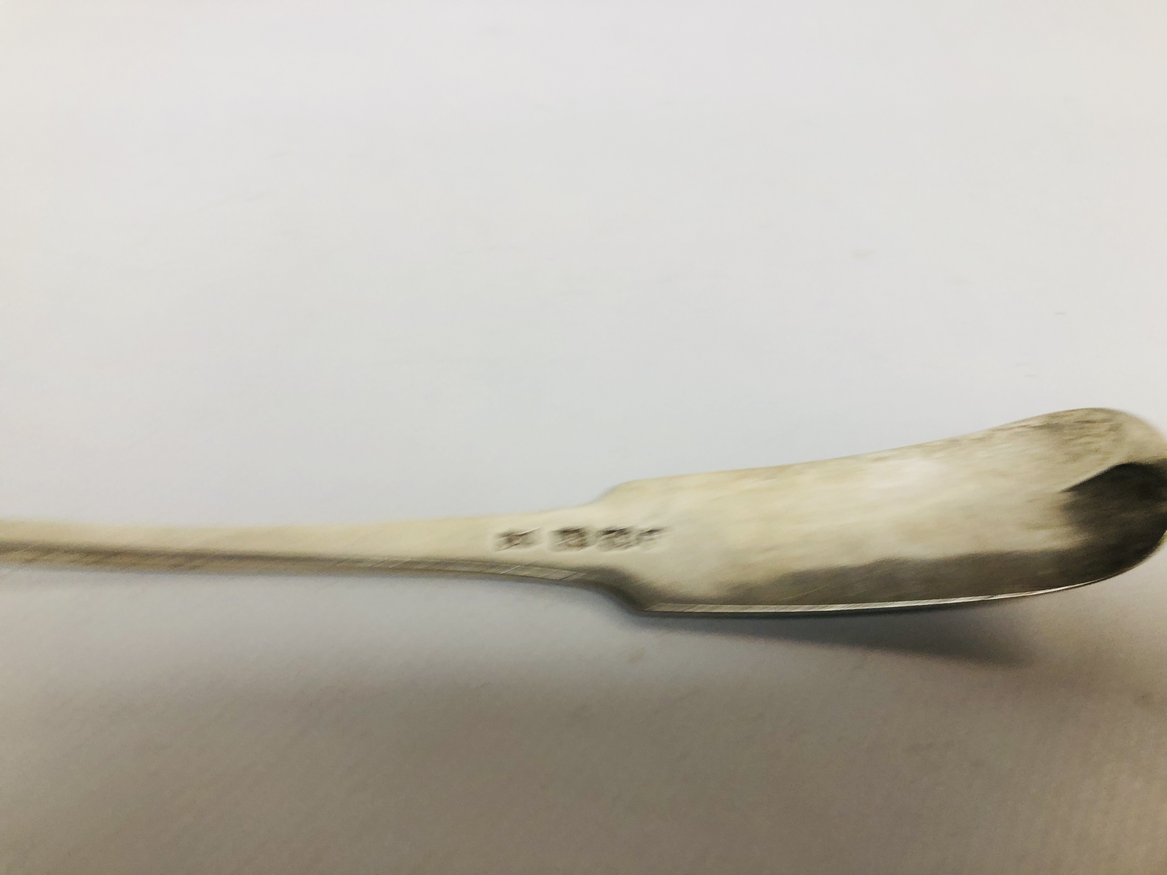 A GEORGE III SILVER FIDDLE PATTERN TINED SERVING SPOON, DUBLIN 1807 BY S. - Image 6 of 9