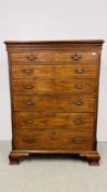 A GEORGE III MAHOGANY TALLBOY TWO SHORT OVER FIVE LONG DRAWERS, ORIGINAL HANDLES WIDTH 115CM.