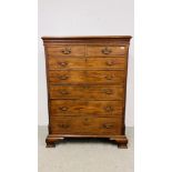 A GEORGE III MAHOGANY TALLBOY TWO SHORT OVER FIVE LONG DRAWERS, ORIGINAL HANDLES WIDTH 115CM.