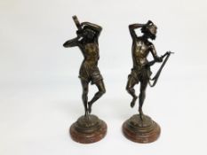 A. CARRIER PAIR OF BRONZES OF STANDING MUSICIANS (C19TH. FRENCH) HEIGHT 31 AND 30CM.