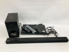 SAMSUNG SOUND BAR WITH SUBWOOFER AND PANASONIC FREEVIEW AND DVD BOX - SOLD AS SEEN