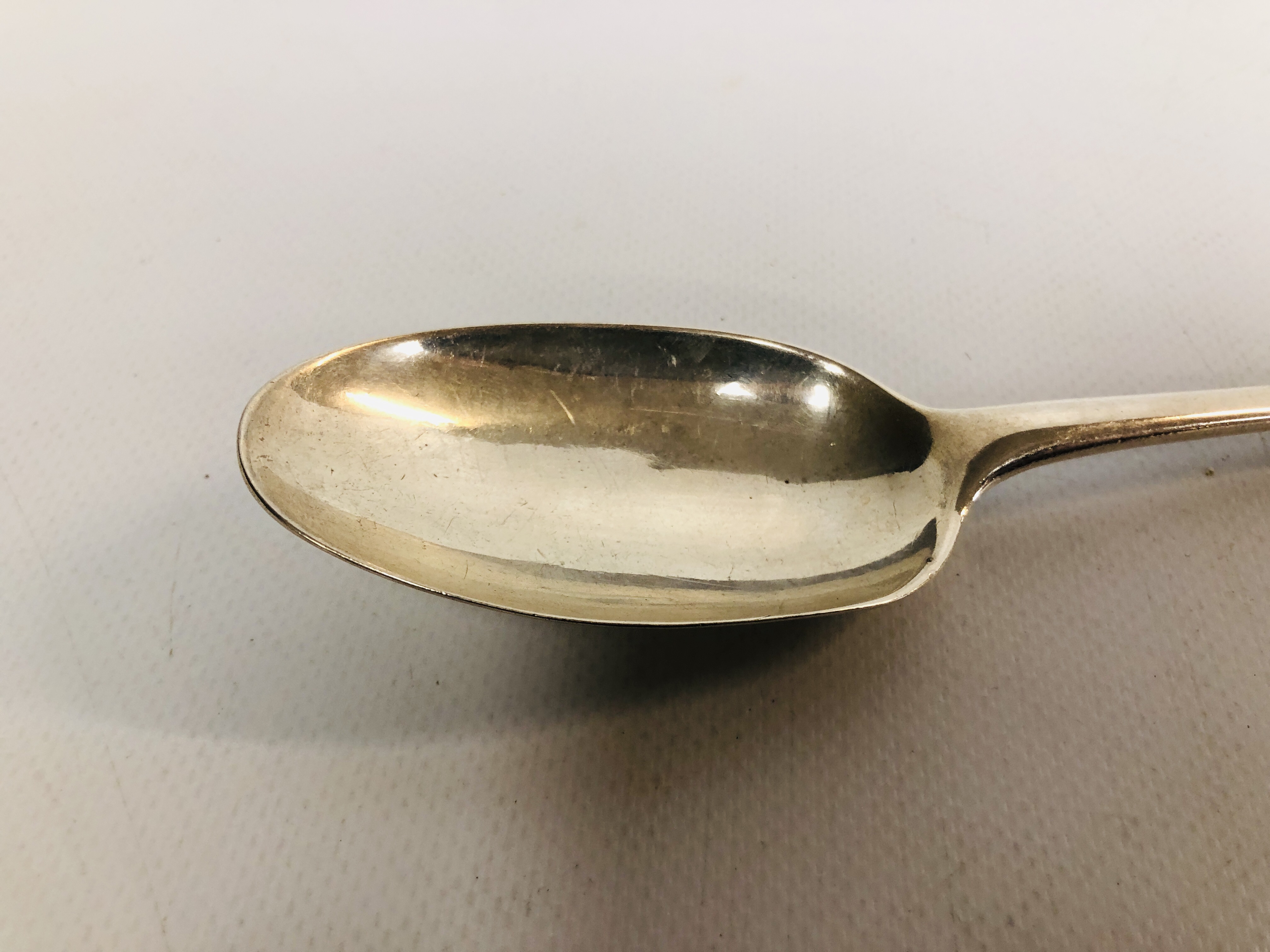 A GEORGE III SILVER HANOVERIAN PATTERN SERVING SPOON, BY JOHN HUGH LE SAGE, - Image 2 of 6