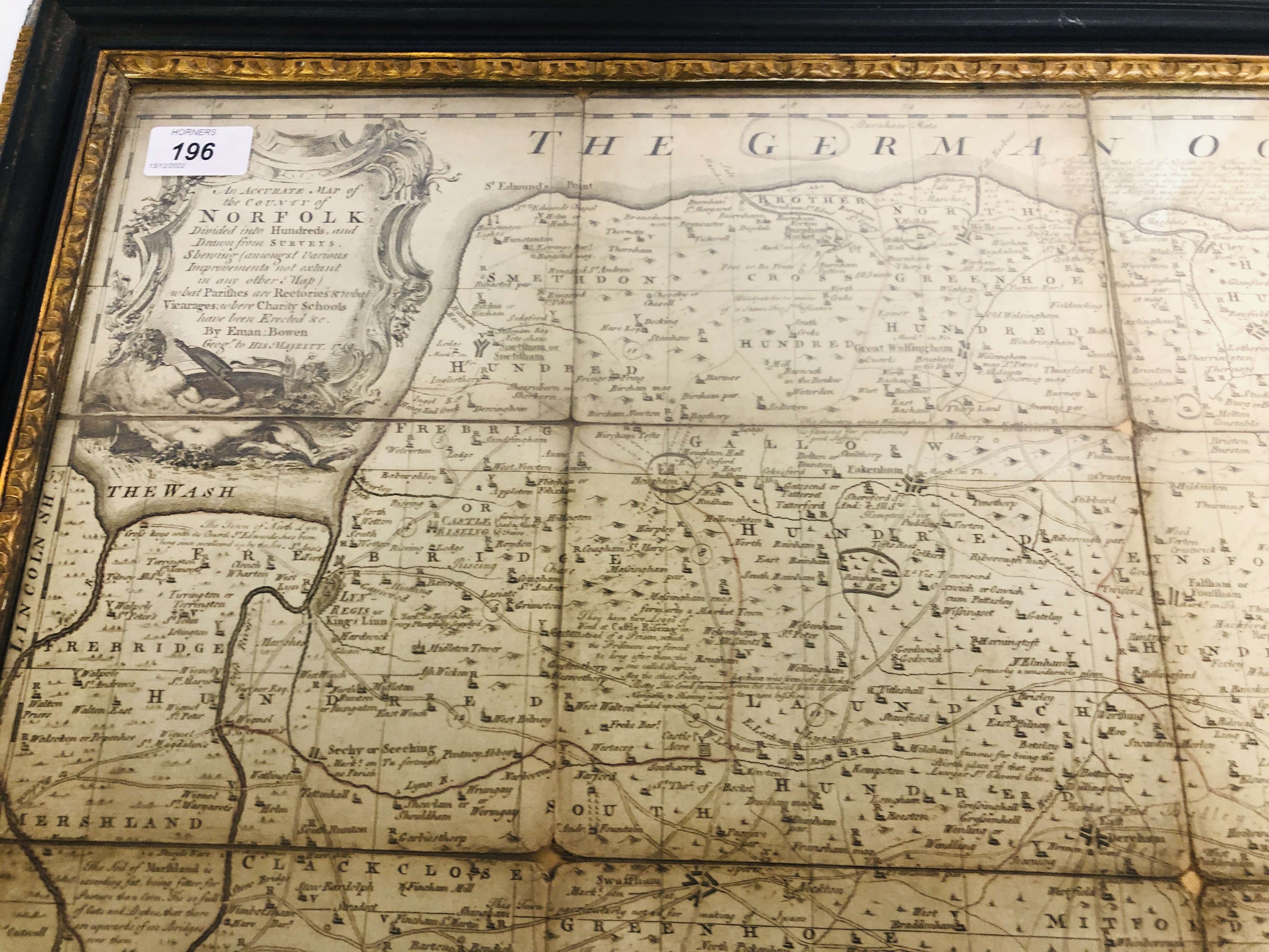 A BOWEN MAP OF NORFOLK IN HOGARTH FRAME, 54 X 73CM (FOXED). - Image 8 of 10