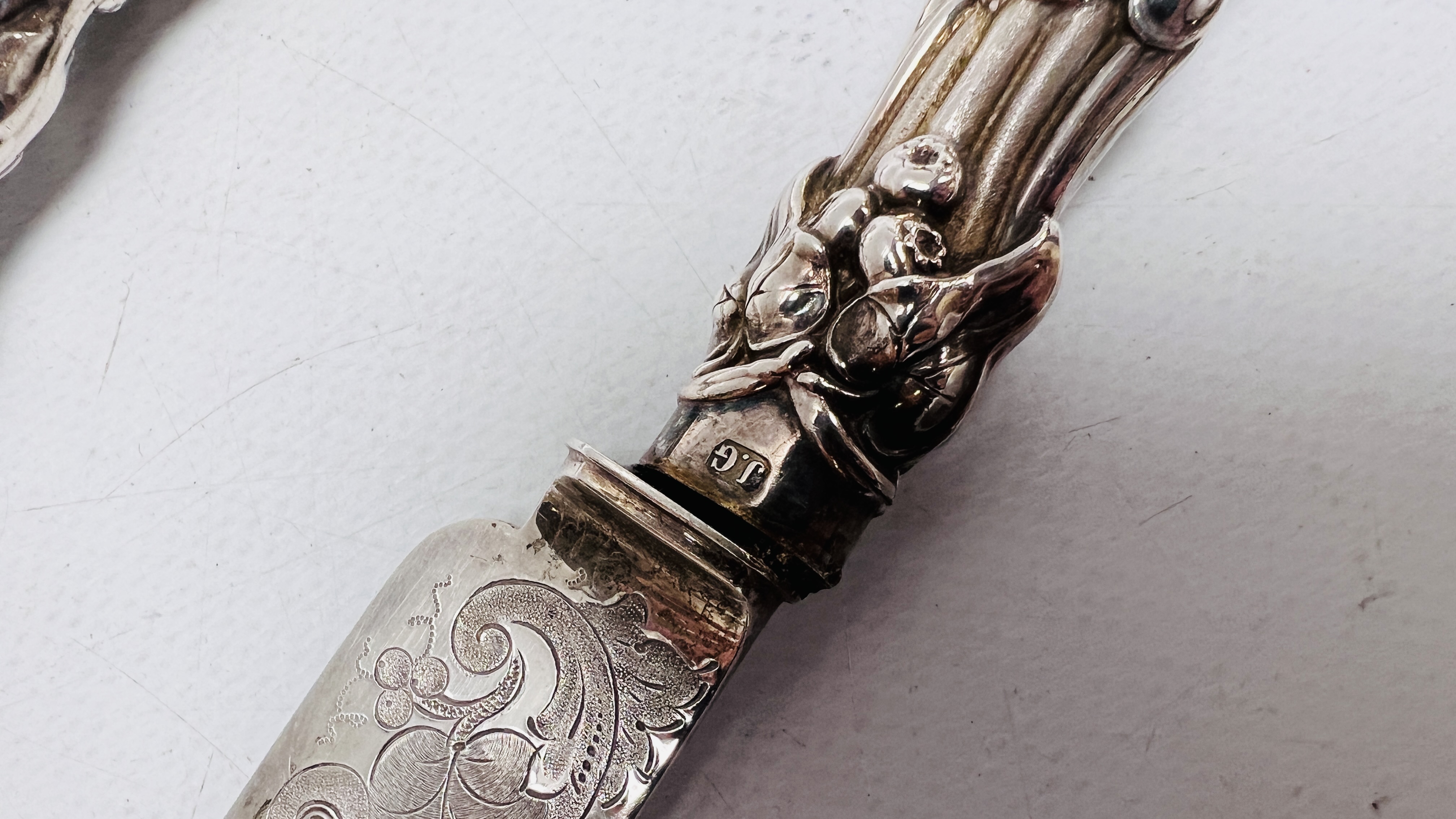 A VICTORIAN SILVER CAKE KNIFE AND FORK, - Image 7 of 10