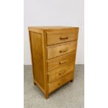 A VINTAGE PINE FRONTED FIVE DRAWER CHEST