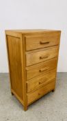 A VINTAGE PINE FRONTED FIVE DRAWER CHEST