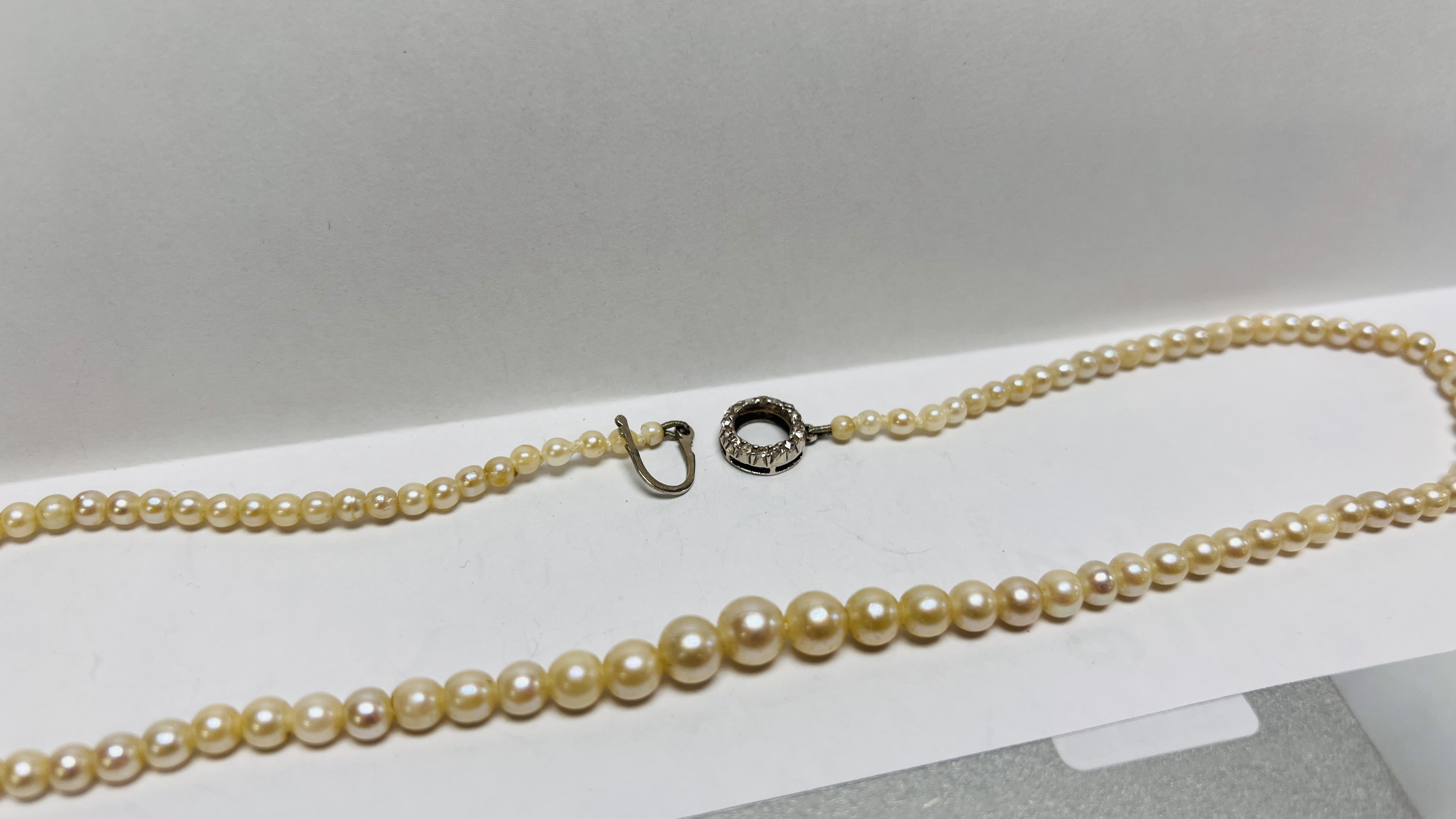 A VINTAGE SILVER STRAND PEARL NECKLACE LENGTH 40CM. - Image 2 of 6