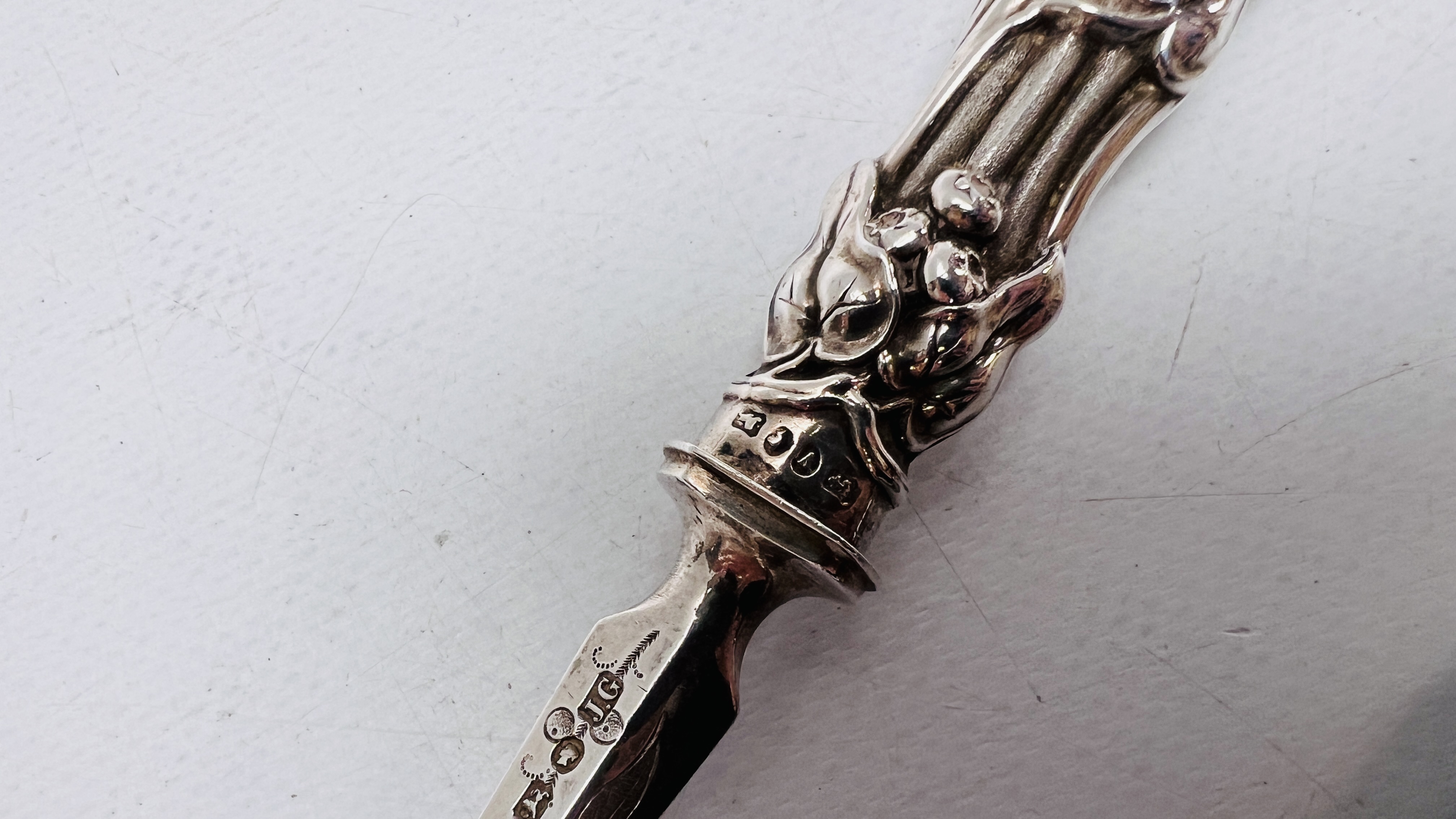 A VICTORIAN SILVER CAKE KNIFE AND FORK, - Image 8 of 10