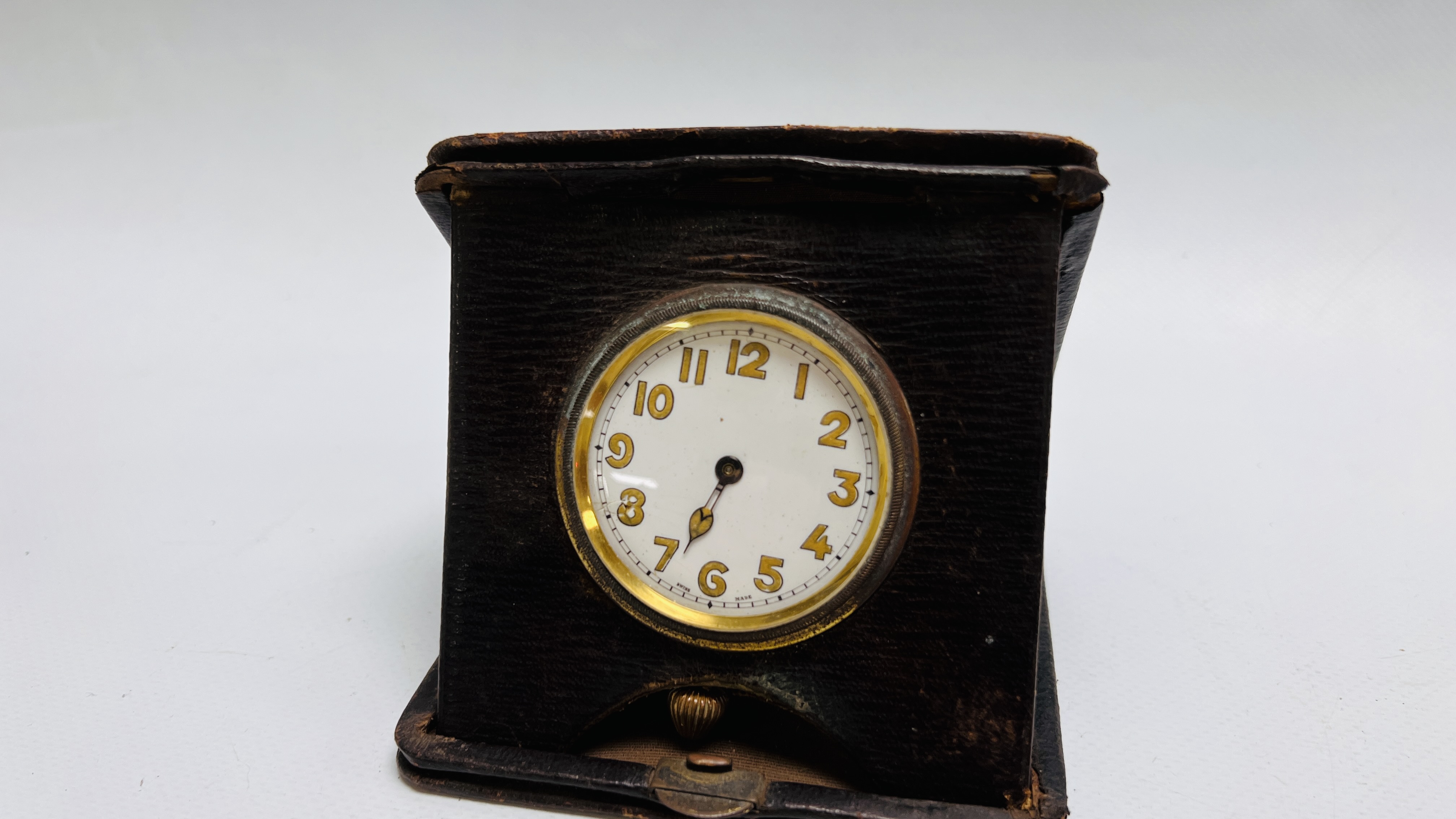 VINTAGE TRAVELLING CLOCK, ENAMELLED DIAL ALONG WITH A VINTAGE POCKET FORECASTER PATENT NO. - Image 2 of 6