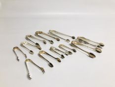 GROUP OF ELEVEN VARIOUS SILVER SUGAR NIPS TO INCLUDE GEORGIAN AND LATER VARIOUS MAKERS AND ASSAYS