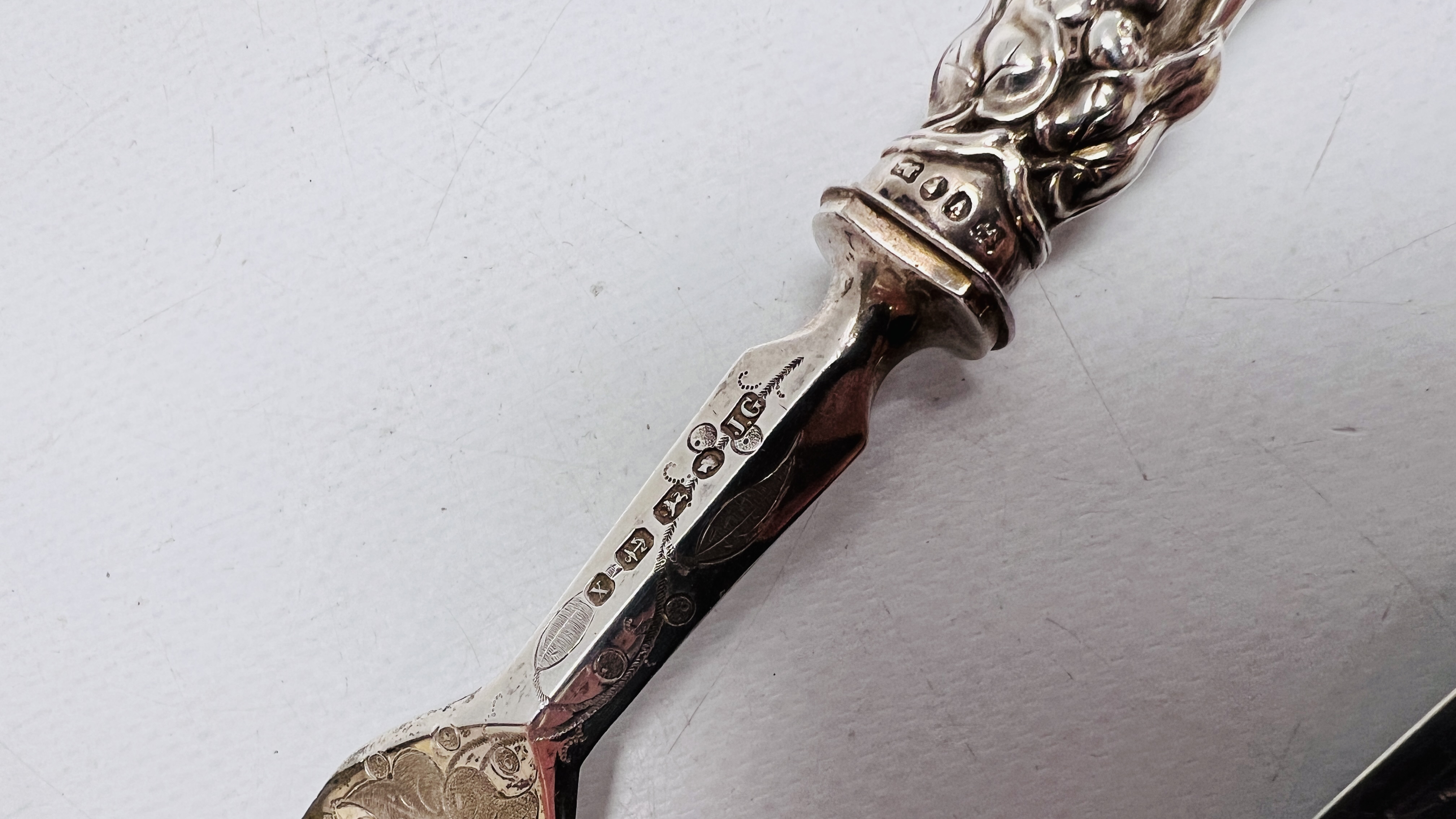 A VICTORIAN SILVER CAKE KNIFE AND FORK, - Image 9 of 10