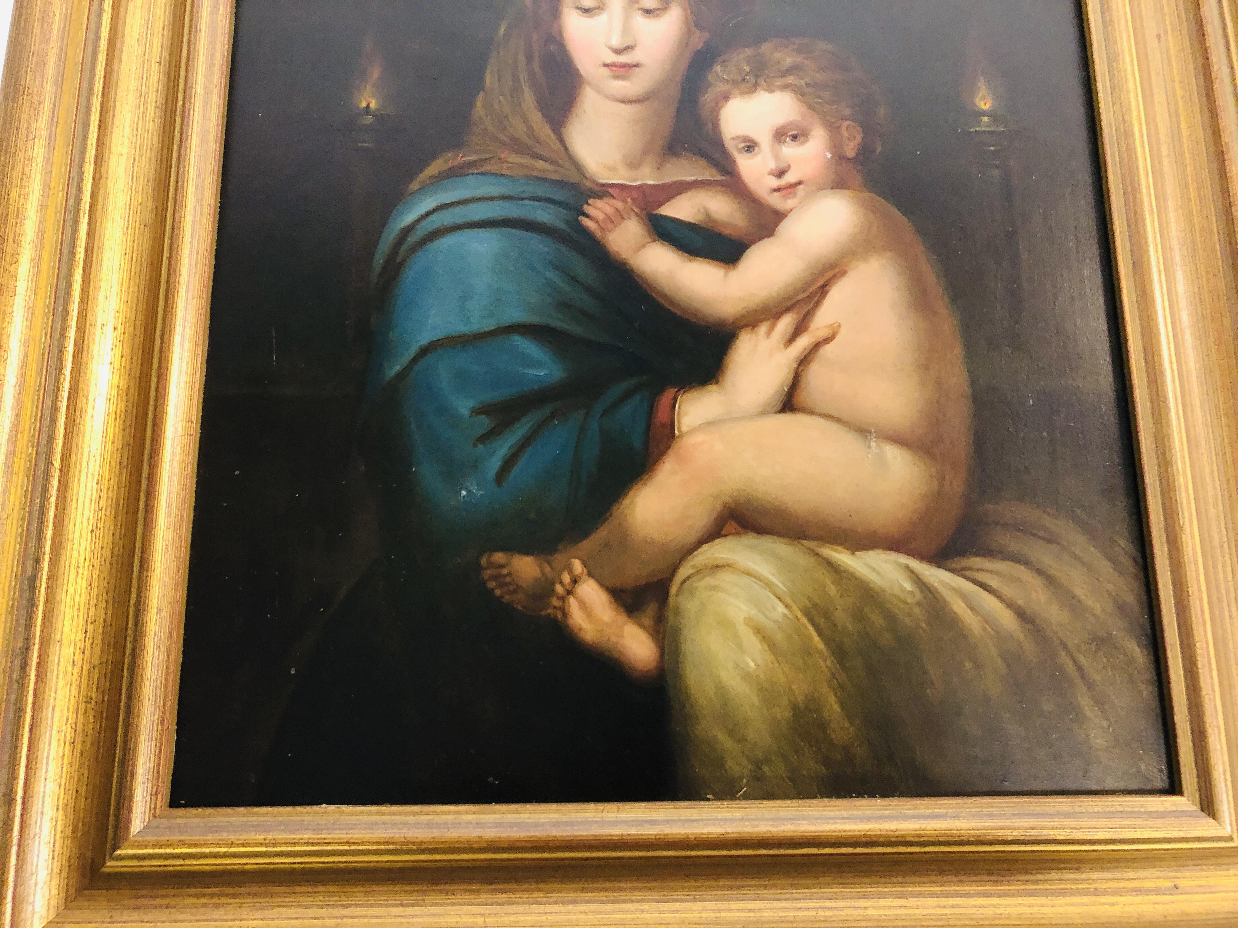 C19th SCHOOL: VIRGIN AND CHILD AFTER C17th ITALIAN OIL ON BOARD 43 X 35CM. - Image 3 of 4