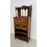 AN EDWARDIAN RED WALNUT MIRROR BACK CABINET,