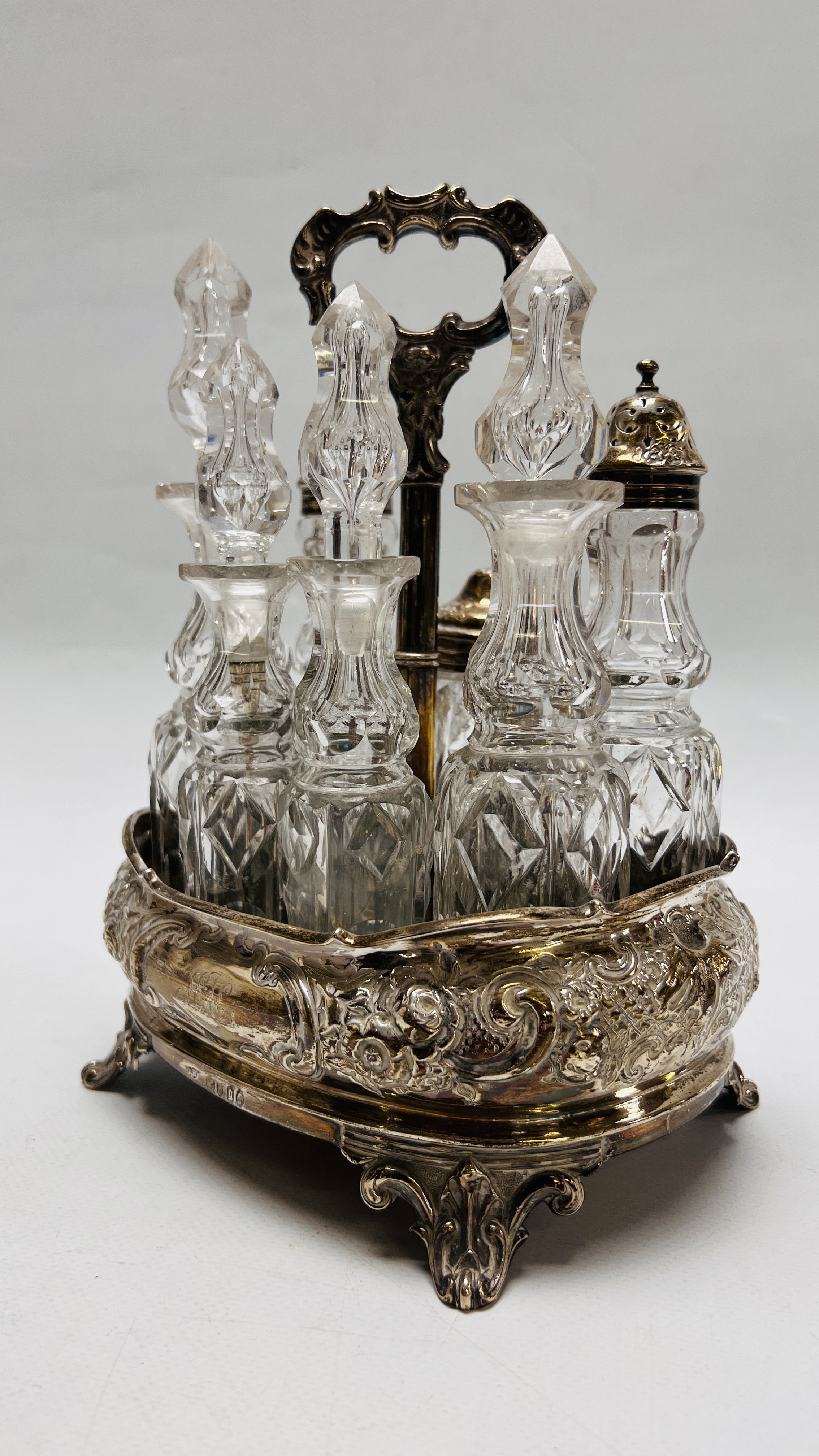 AN IMPRESSIVE SILVER EIGHT BOTTLE CRUET, THREE OF WHICH HAVE SILVER TOPS, - Image 5 of 10