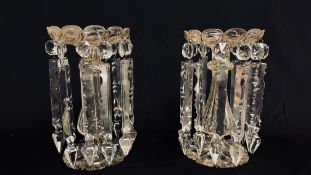 A PAIR OF GLASS LUSTRES 26CM.