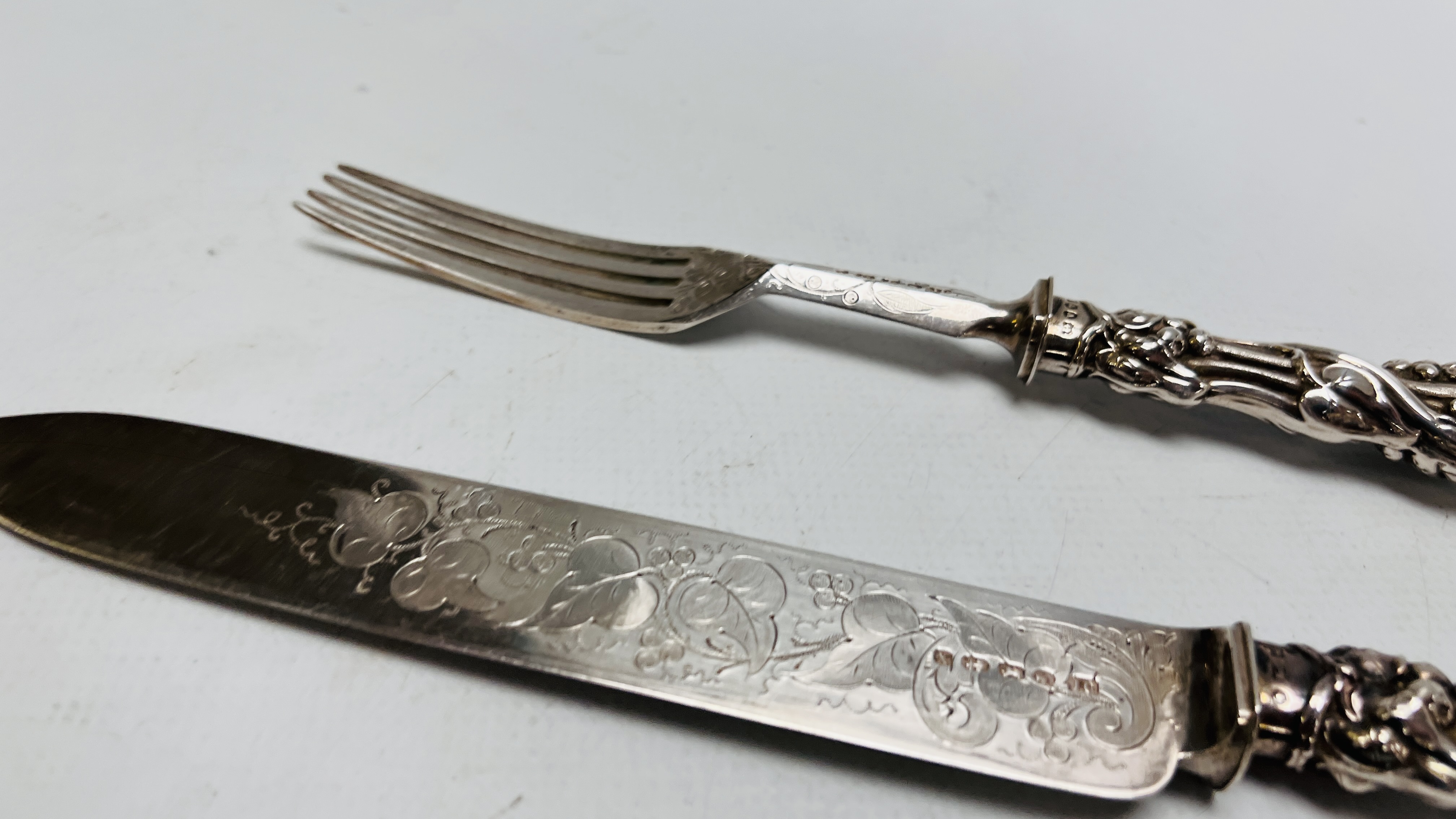 A VICTORIAN SILVER CAKE KNIFE AND FORK, - Image 4 of 10