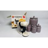 BOXED BOSCH TASSIMO STYLE COMPACT COFFEE MACHINE ALONG WITH NEXT GLAZED COFFEE, TEA,