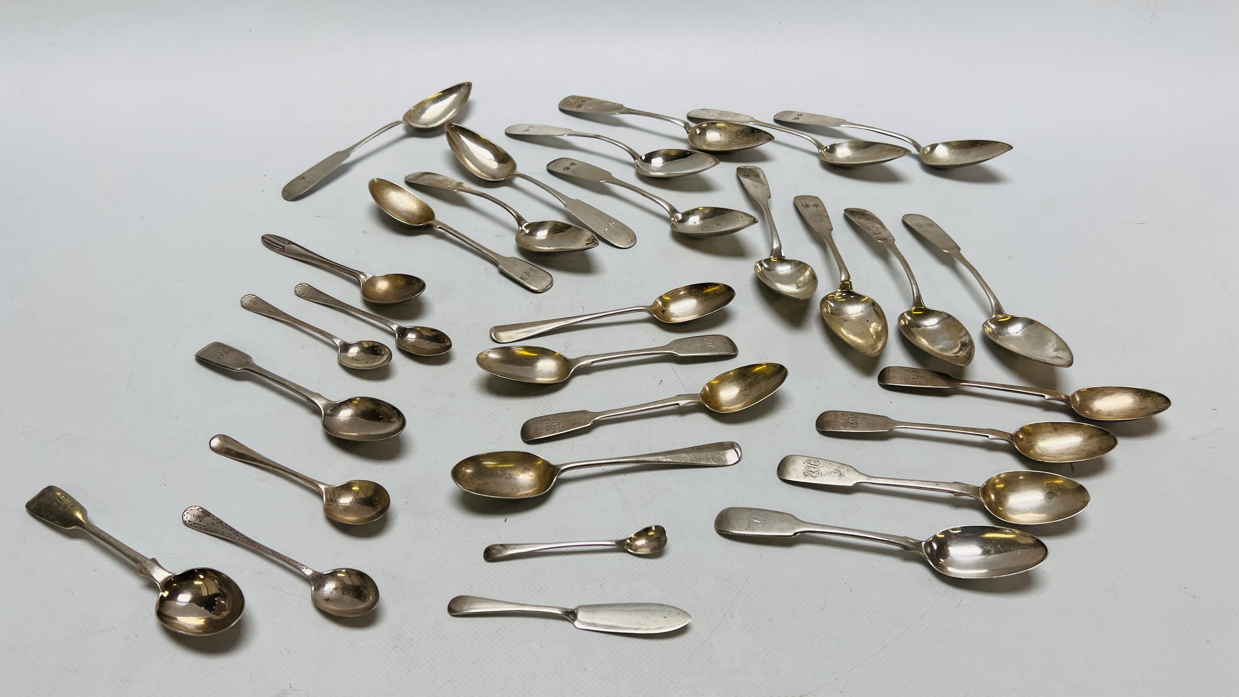 SET OF TEN CONTINENTAL SILVER DESSERT SPOONS, PAIR OF OLD ENGLISH PATTERN TEASPOONS,