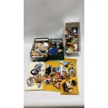 AN EXTENSIVE COLLECTION IN TWO BOXES OF ASSORTED FRIDGE MAGNETS ALONG WITH BOX OF ASSORTED