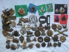 BOX OF MIXED MILITARY BADGES, BUTTONS ETC - SOME WITH DAMAGE, BROKEN LUGS ETC.
