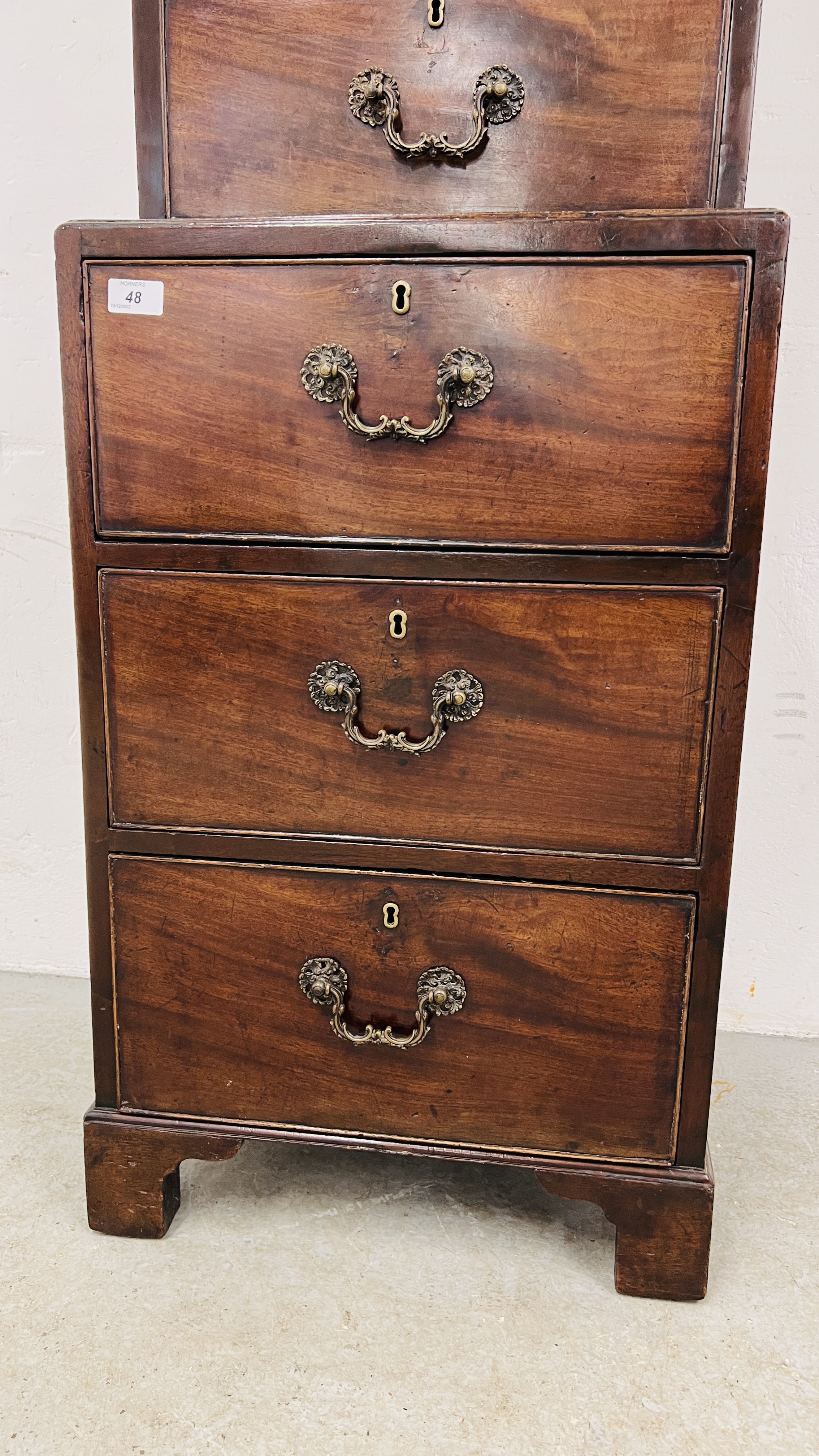A GEORGE III AND LATER MIRRORED CUPBOARD ON CHEST HEIGHT 173CM. WIDTH 48CM. DEPTH 42CM. - Image 5 of 17