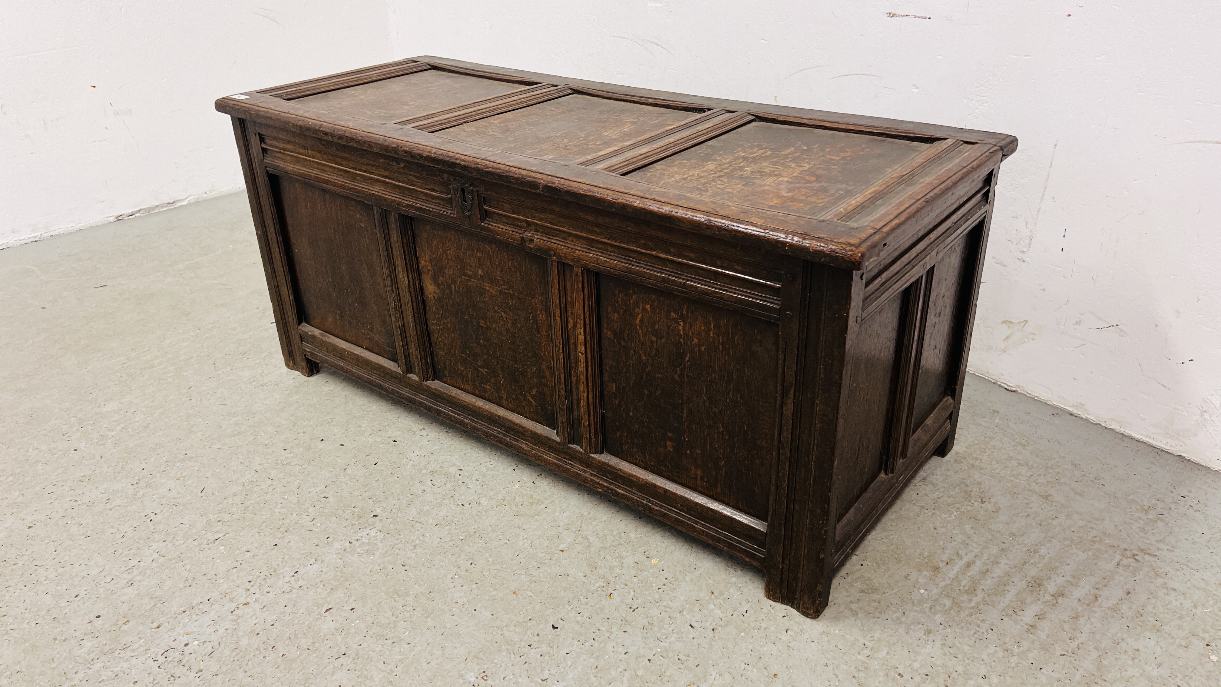 A LATE C17th OAK COFFER, W 132CM, D 54CM, H 58CM. - Image 3 of 20