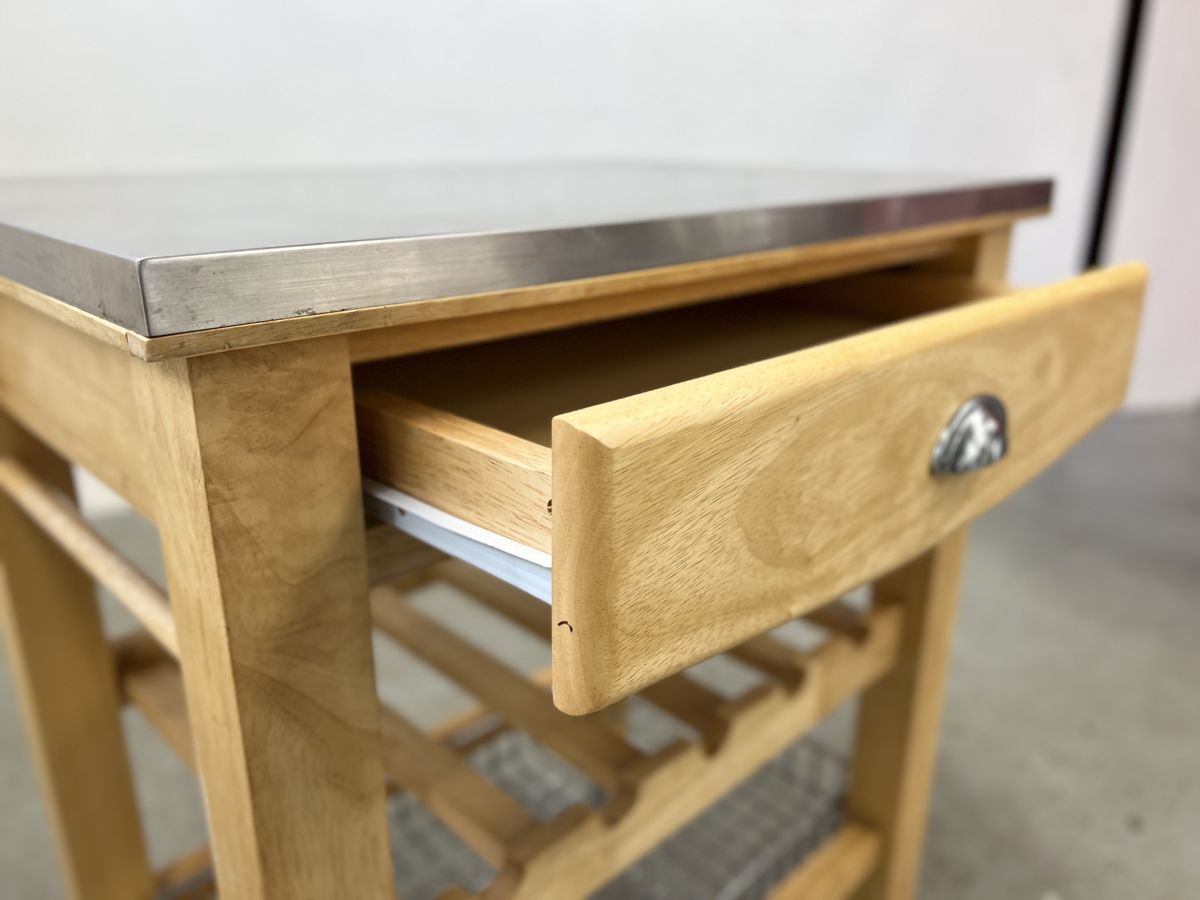 A SOLID BEECHWOOD CHEFS WORKSTATION WITH STAINLESS STEEL TOP WIDTH 70CM. DEPTH 50CM. - Image 7 of 9