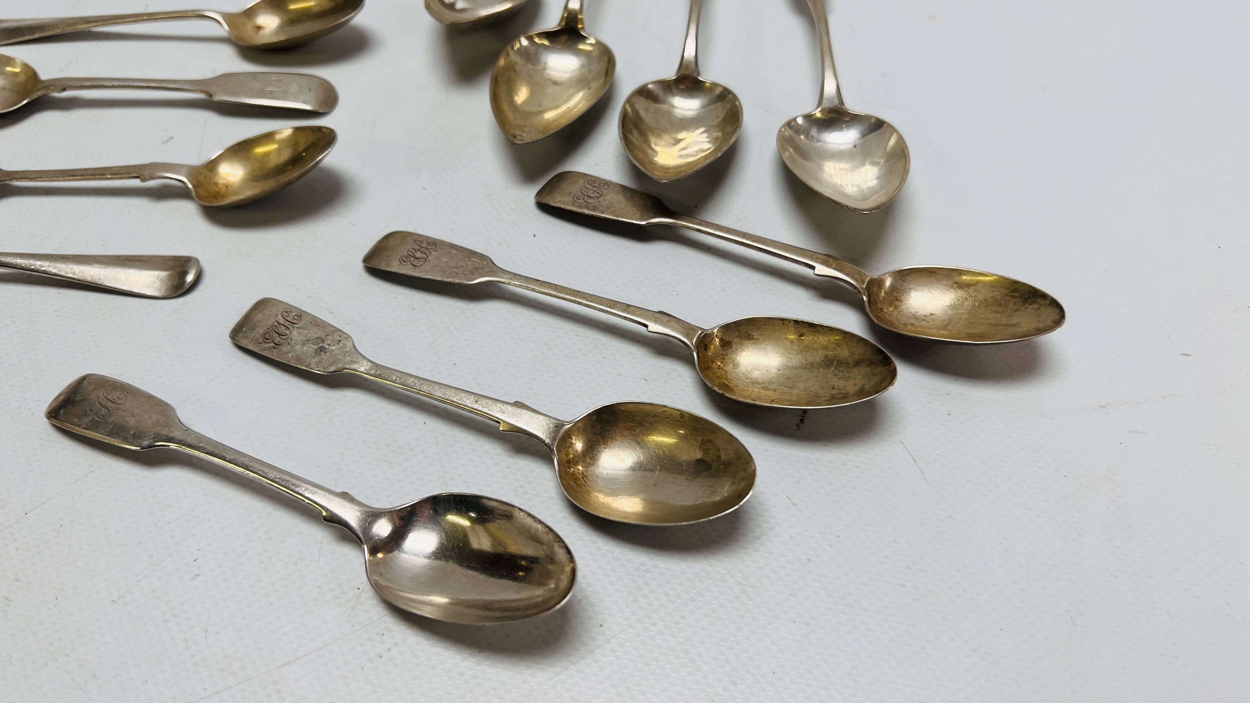 SET OF TEN CONTINENTAL SILVER DESSERT SPOONS, PAIR OF OLD ENGLISH PATTERN TEASPOONS, - Image 2 of 9