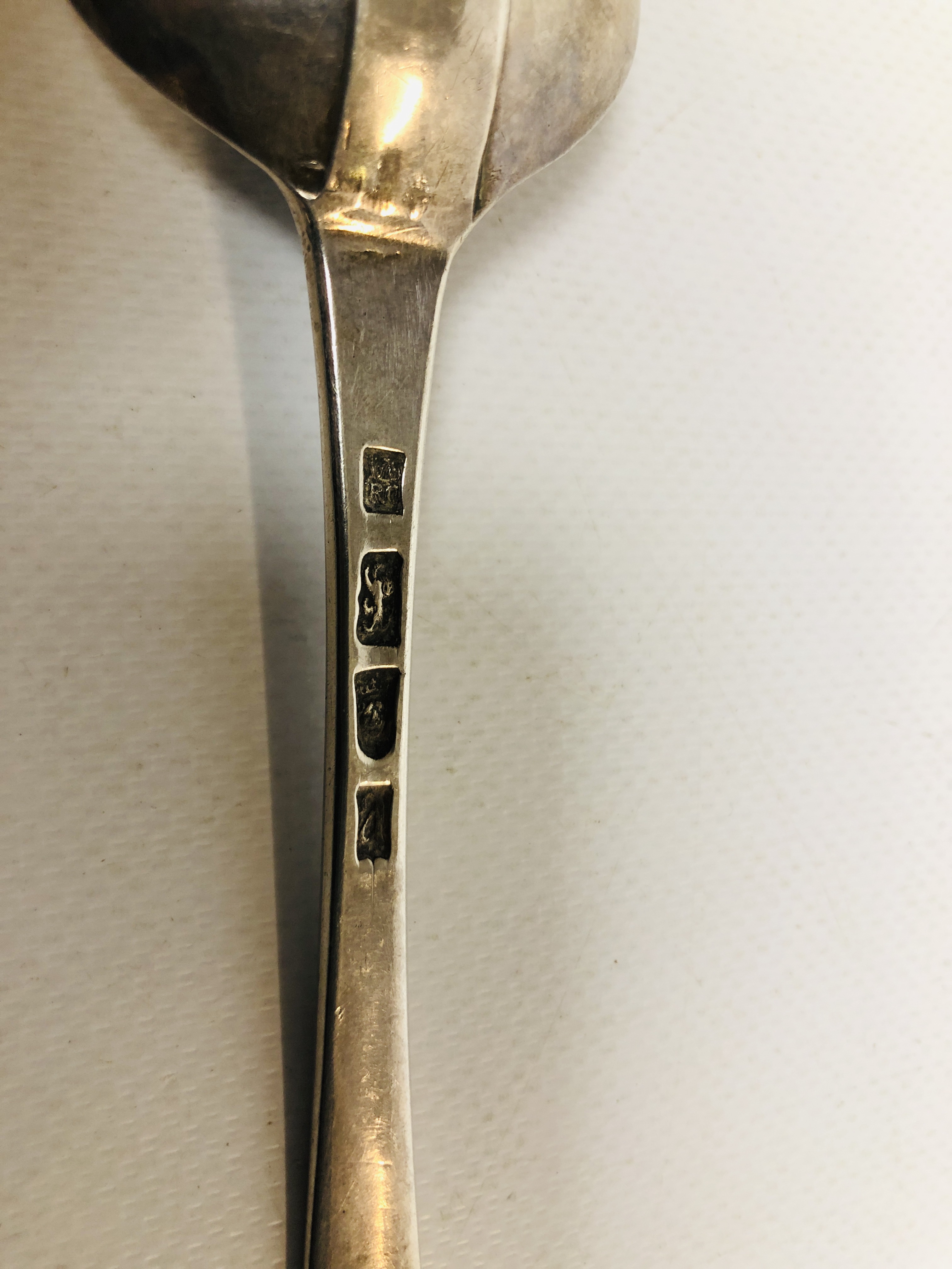 A GEORGE II SILVER OLD ENGLISH PATTERN SERVING SPOON, - Image 6 of 8