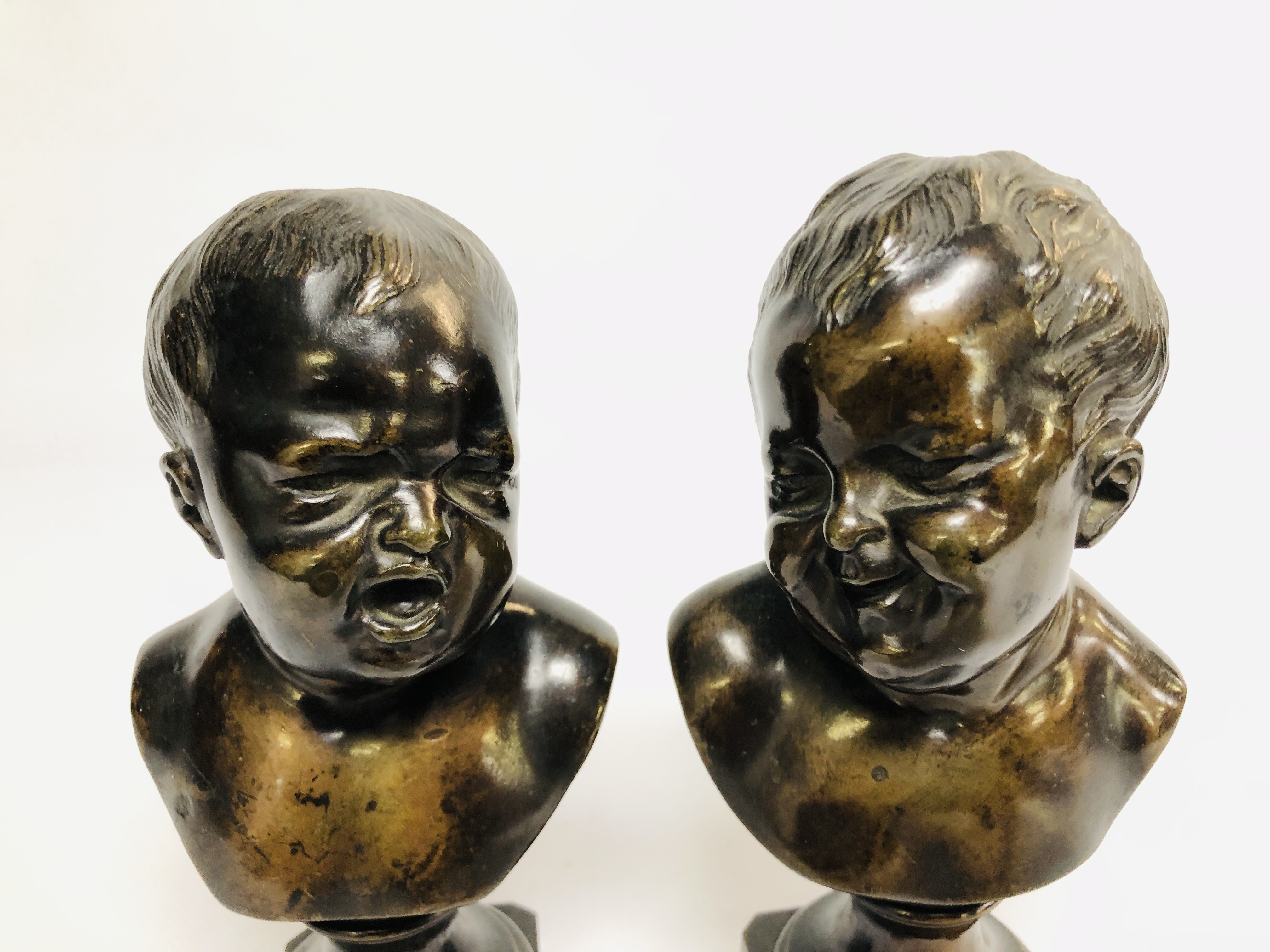 A PAIR OF BRONZE BUSTS OF CHILDREN, SIGNED CHARDIGNY HEIGHT 19CM. - Image 2 of 6