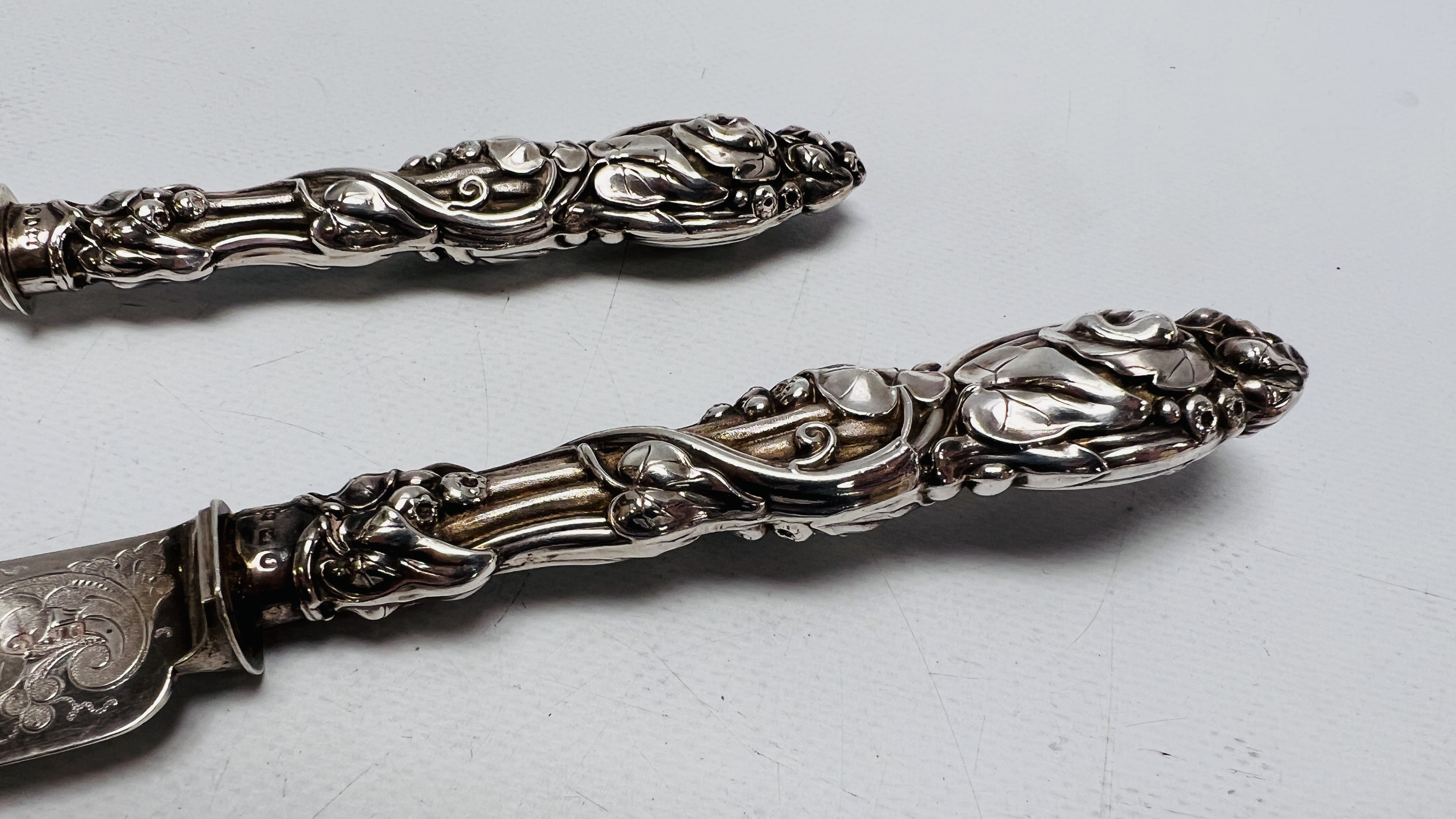 A VICTORIAN SILVER CAKE KNIFE AND FORK, - Image 3 of 10