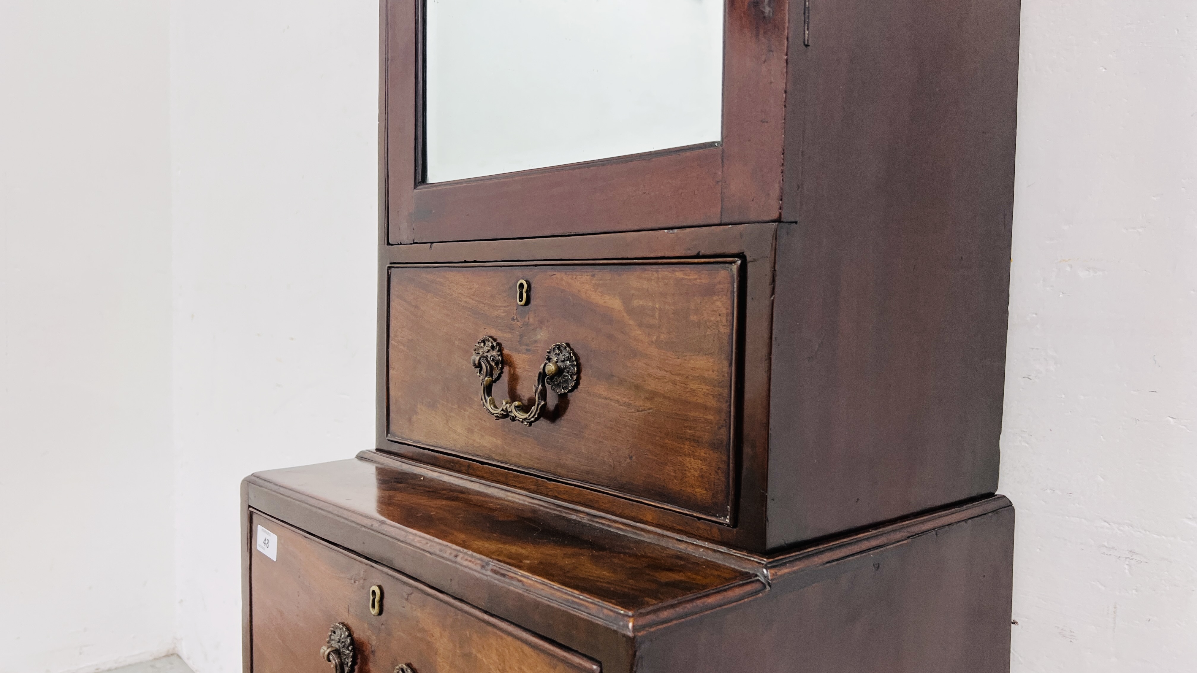 A GEORGE III AND LATER MIRRORED CUPBOARD ON CHEST HEIGHT 173CM. WIDTH 48CM. DEPTH 42CM. - Image 7 of 17
