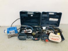 TWO BOSCH GHO 26-82 PROFESSIONAL 110V PLANES IN FITTED TRAVEL CASE ALONG WITH DEFENDER 230V IN-LINE