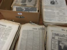 LARGE BOX VINTAGE NEWSPAPERS, MAINLY THE TIMES WITH ROYALTY, WW2, WEEKLY EDITIONS, ETC.