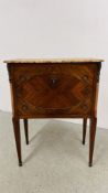A FRENCH KINGWOOD AND ROSEWOOD TWO DRAWER COMMODE,