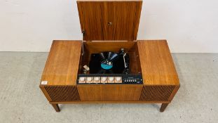 HMV VHF FM RADIO STEREO IN FITTED WOODEN CASE ON FOUR SHORT LEGS - SOLD AS SEEN