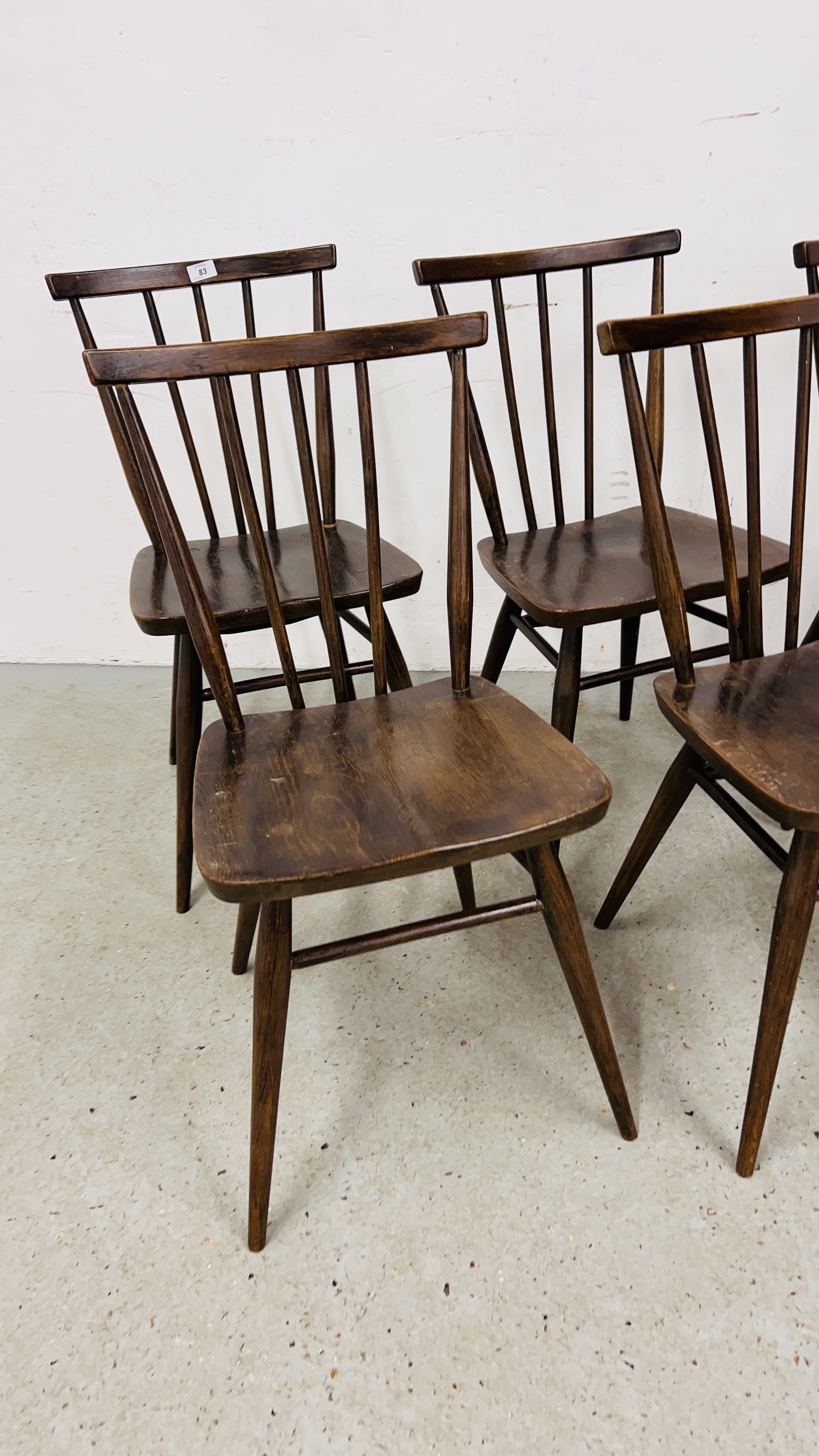 A SET OF SIX DARK ERCOL STICK BACK DINING CHAIRS, 1 A/F. - Image 2 of 17