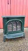 A GAZCO GREEN ENAMEL LPG SOLID FUEL EFFECT STOVE MODEL P8546 - CONDITION OF SALE - TO BE INSTALLED