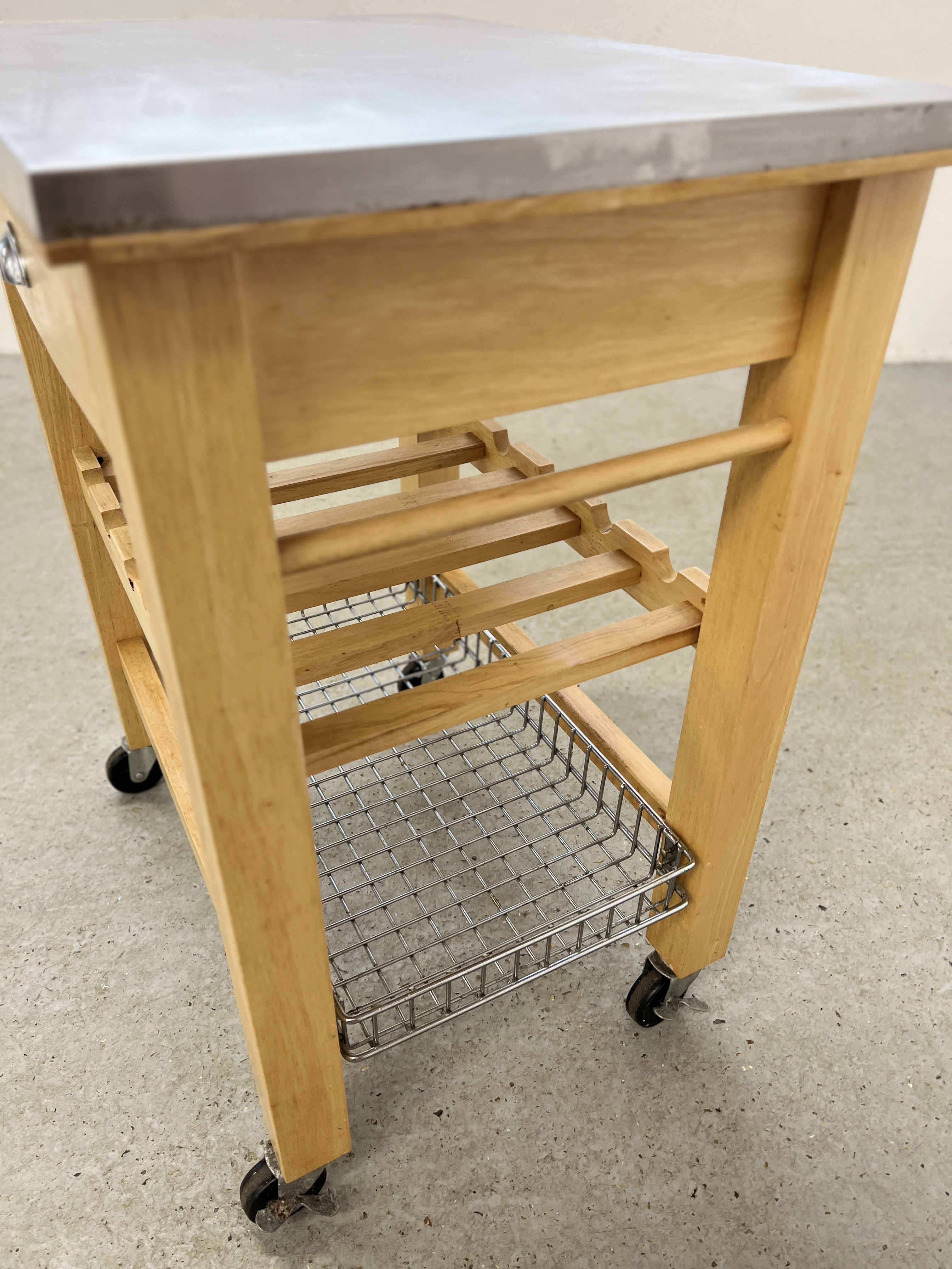 A SOLID BEECHWOOD CHEFS WORKSTATION WITH STAINLESS STEEL TOP WIDTH 70CM. DEPTH 50CM. - Image 6 of 9