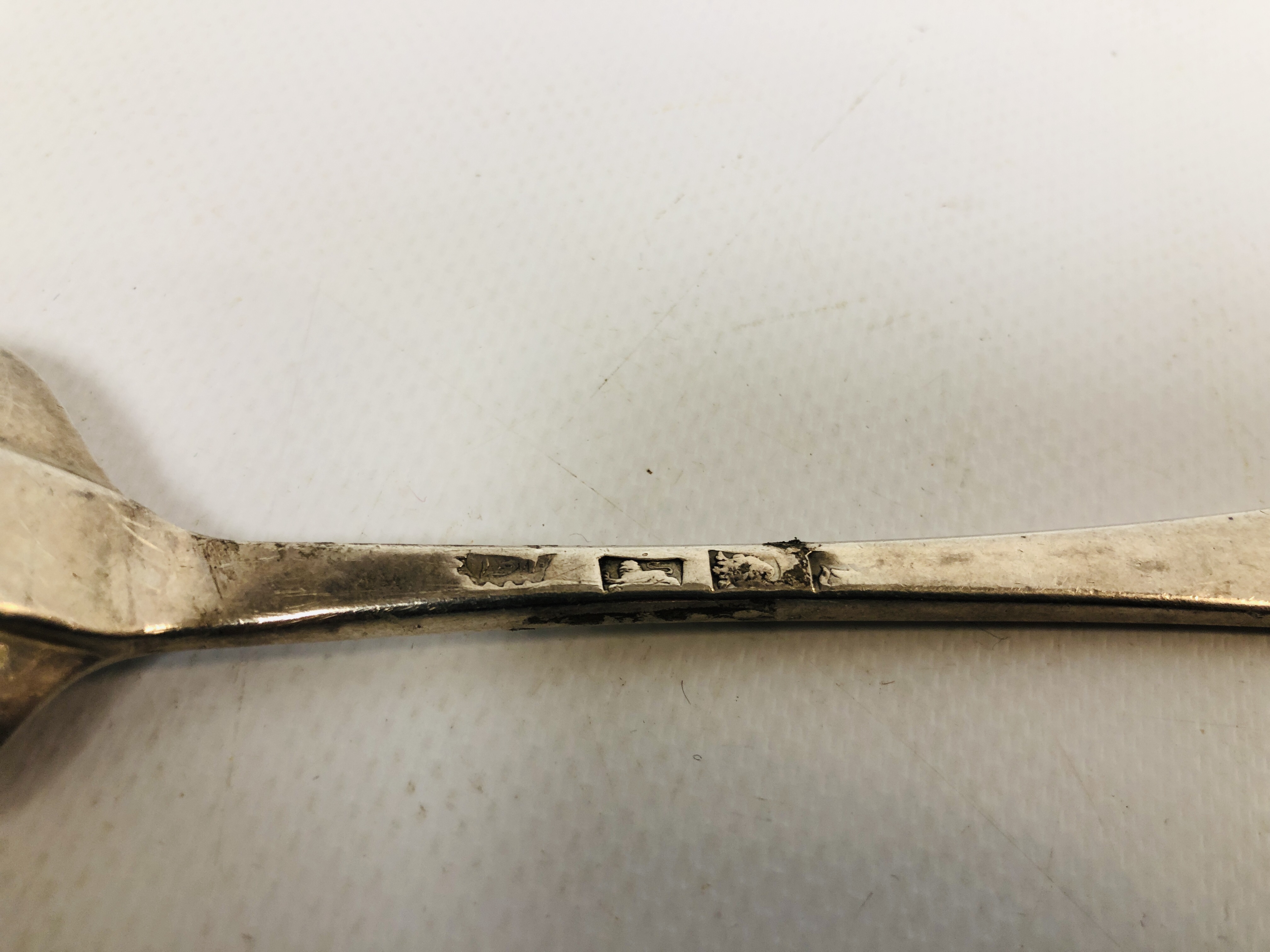 A GEORGE II SILVER OLD ENGLISH PATTERN SERVING SPOON, - Image 6 of 7