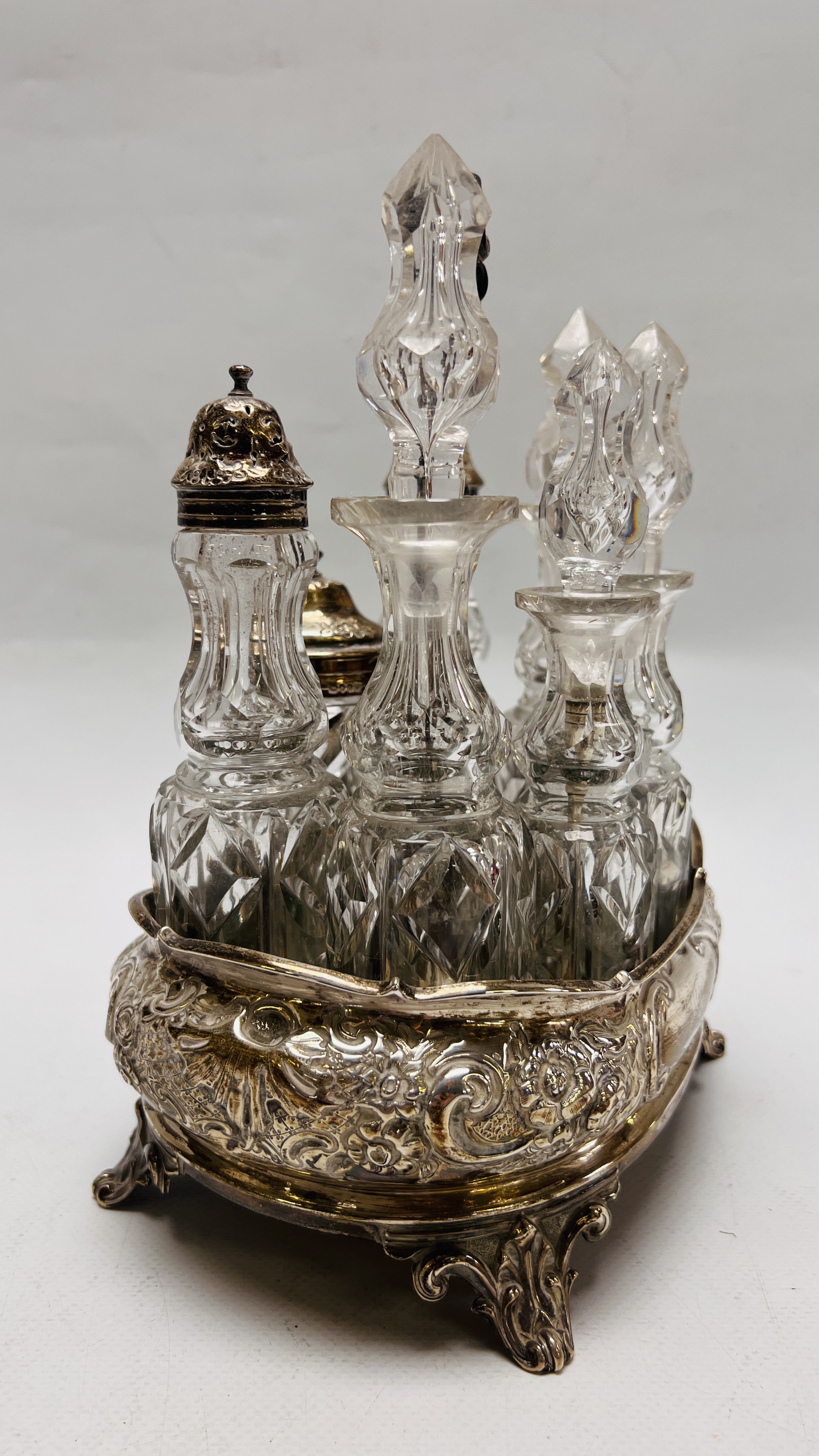AN IMPRESSIVE SILVER EIGHT BOTTLE CRUET, THREE OF WHICH HAVE SILVER TOPS, - Image 8 of 10