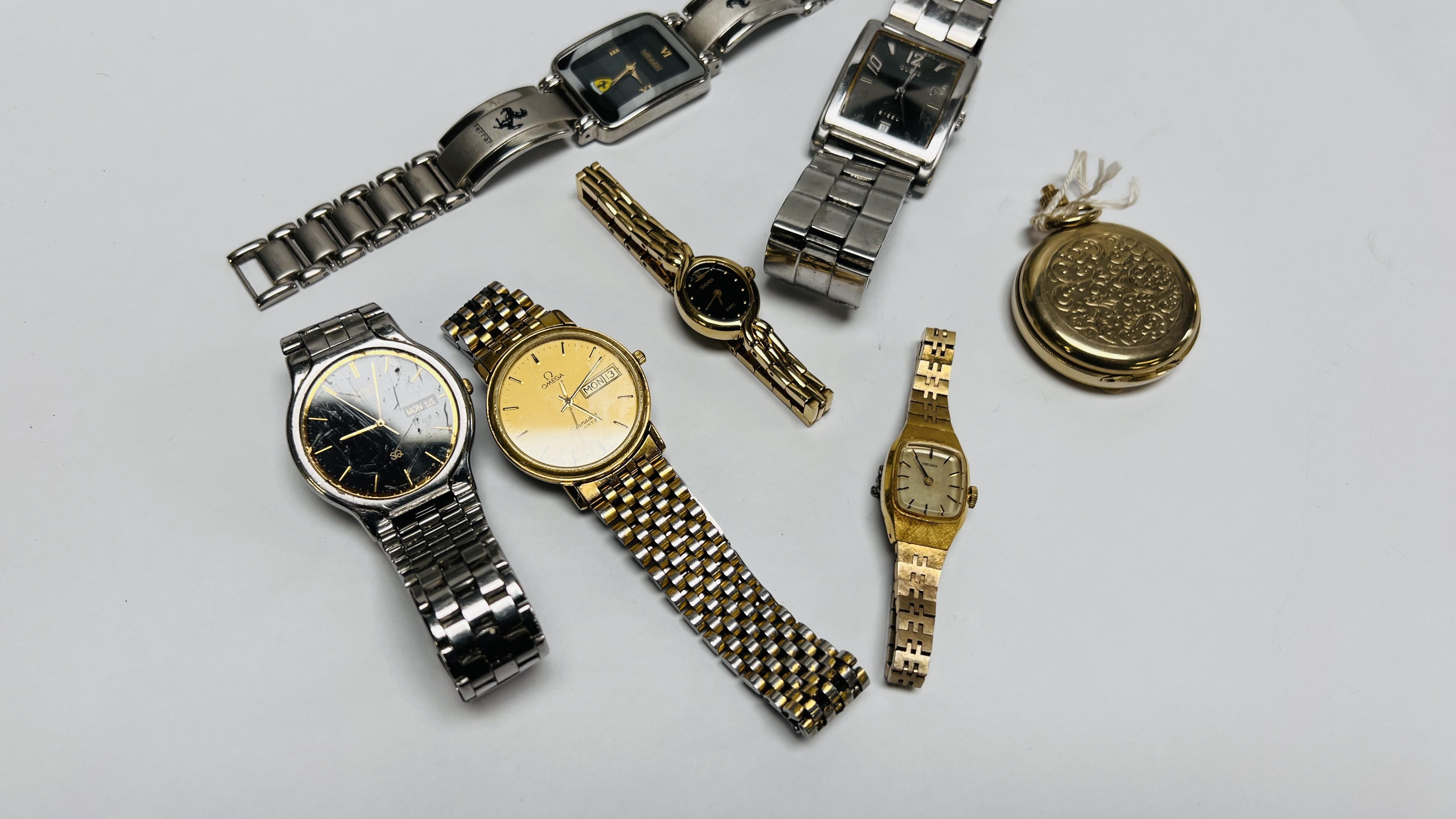 7 VARIOUS GENTS WATCHES TO INCLUDE MARKED OMEGA, SEKONDA, GUESS, ETC. - Image 7 of 7