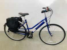 A DAWES DIPLOMA LADIES THREE SPEED BICYCLE WITH RACK AND PANIERS