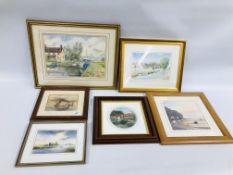 A GROUP OF FIVE ORIGINAL FRAMED WATERCOLOURS, LOCAL SCENES TO INCLUDE SOMERTON STAITHE BY D.