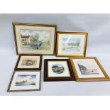 A GROUP OF FIVE ORIGINAL FRAMED WATERCOLOURS, LOCAL SCENES TO INCLUDE SOMERTON STAITHE BY D.