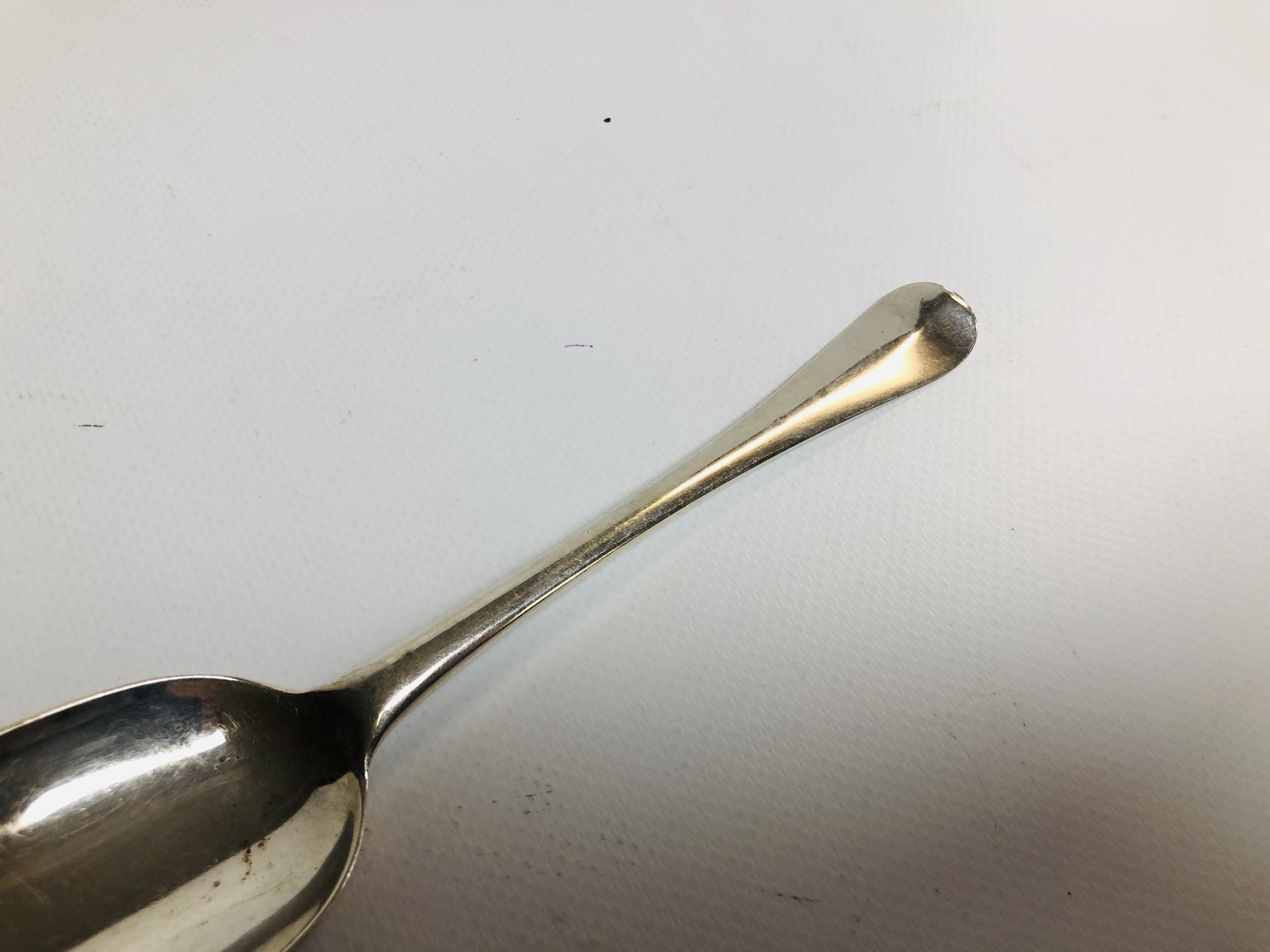 A GEORGE I SILVER HANOVERIAN PATTERN SERVING SPOON, - Image 3 of 7